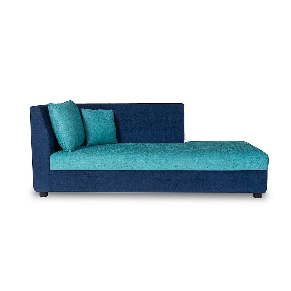 Werfo Skiver L Shape 5 Seater Sofa Set (2 Seater + Right Aligned Chaise)  Dark Blue & Sky Green