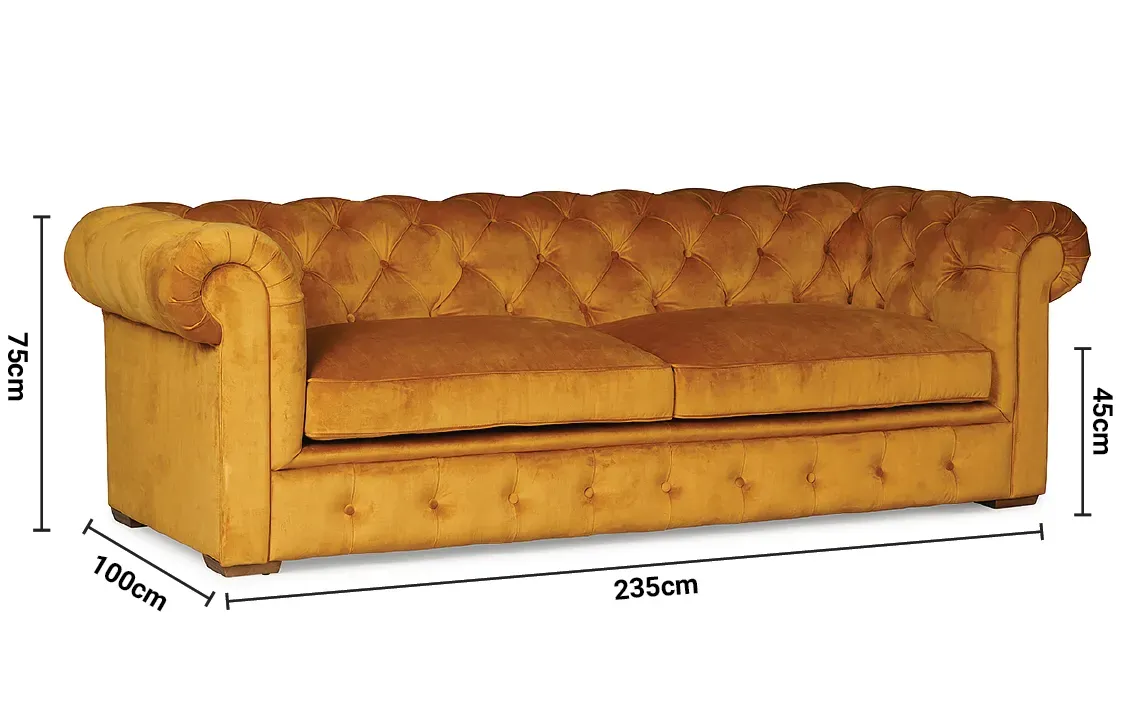 Werfo Gainsborough Saffron Fabric 3 Seater Sofa - 100 × 235 × 75 cm