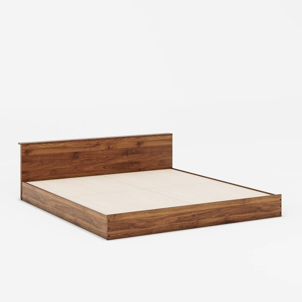 Werfo Cosmo Platform Low Height Engineered Wood Bed King, 78" x 72", Without Storage, Columbian Walnut| 1.98m x 1.83m