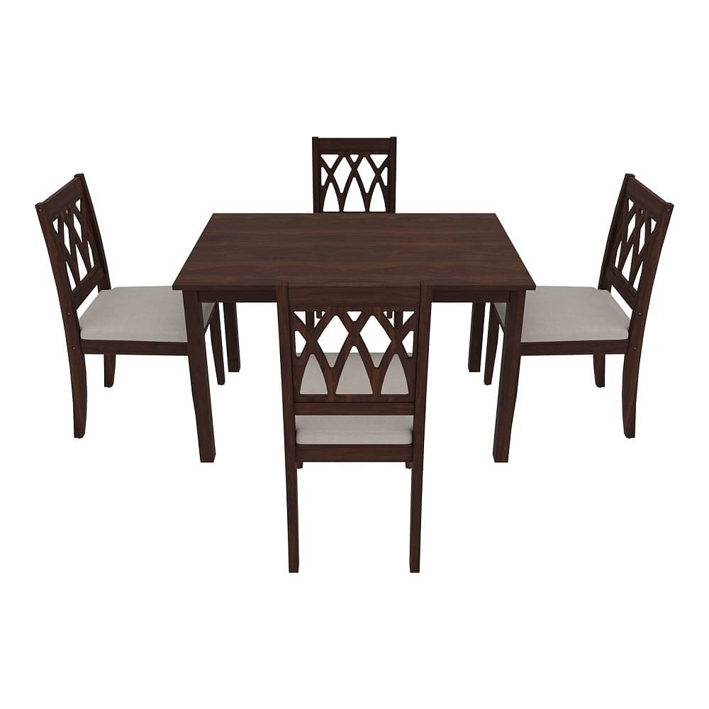 Minto 4 Seater sheesham wood Dining Set (With Cushion - Omega Pearl)