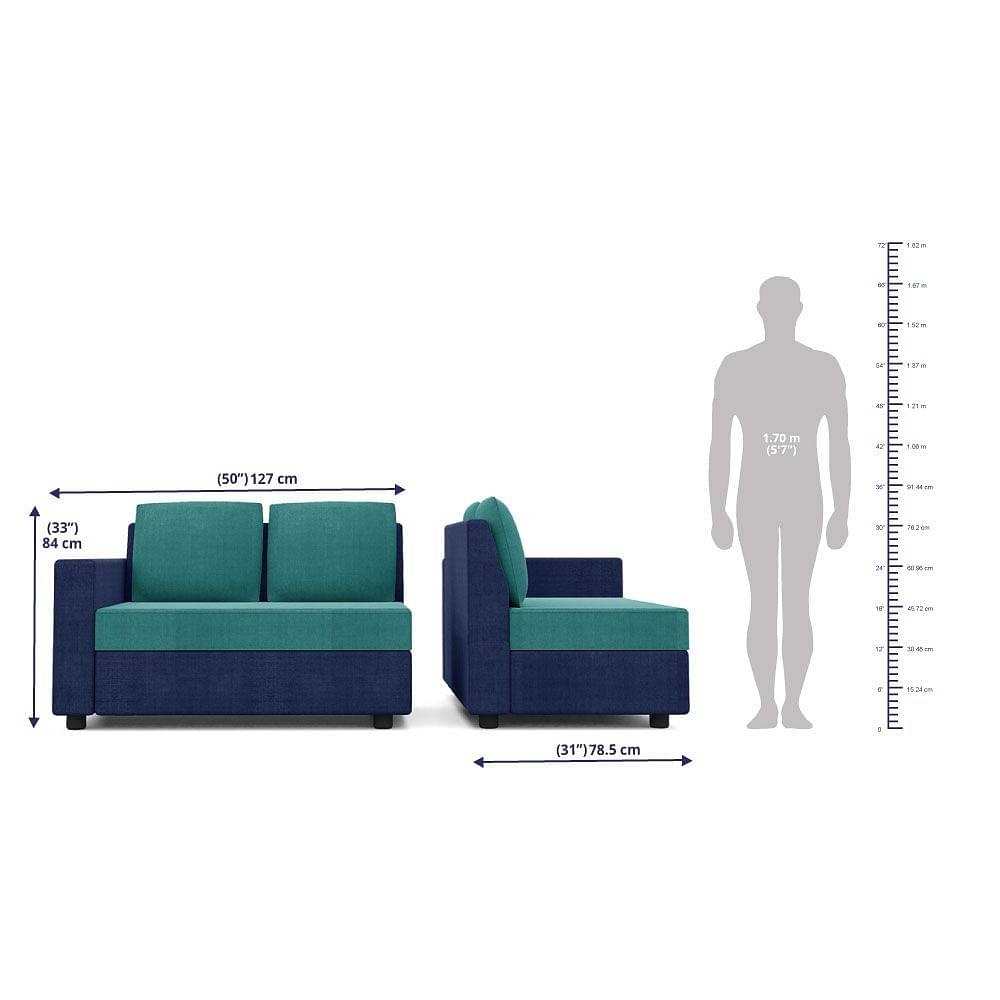 Werfo Skiver L Shape 5 Seater Sofa Set (2 Seater + Right Aligned Chaise)  Dark Blue & Sky Green