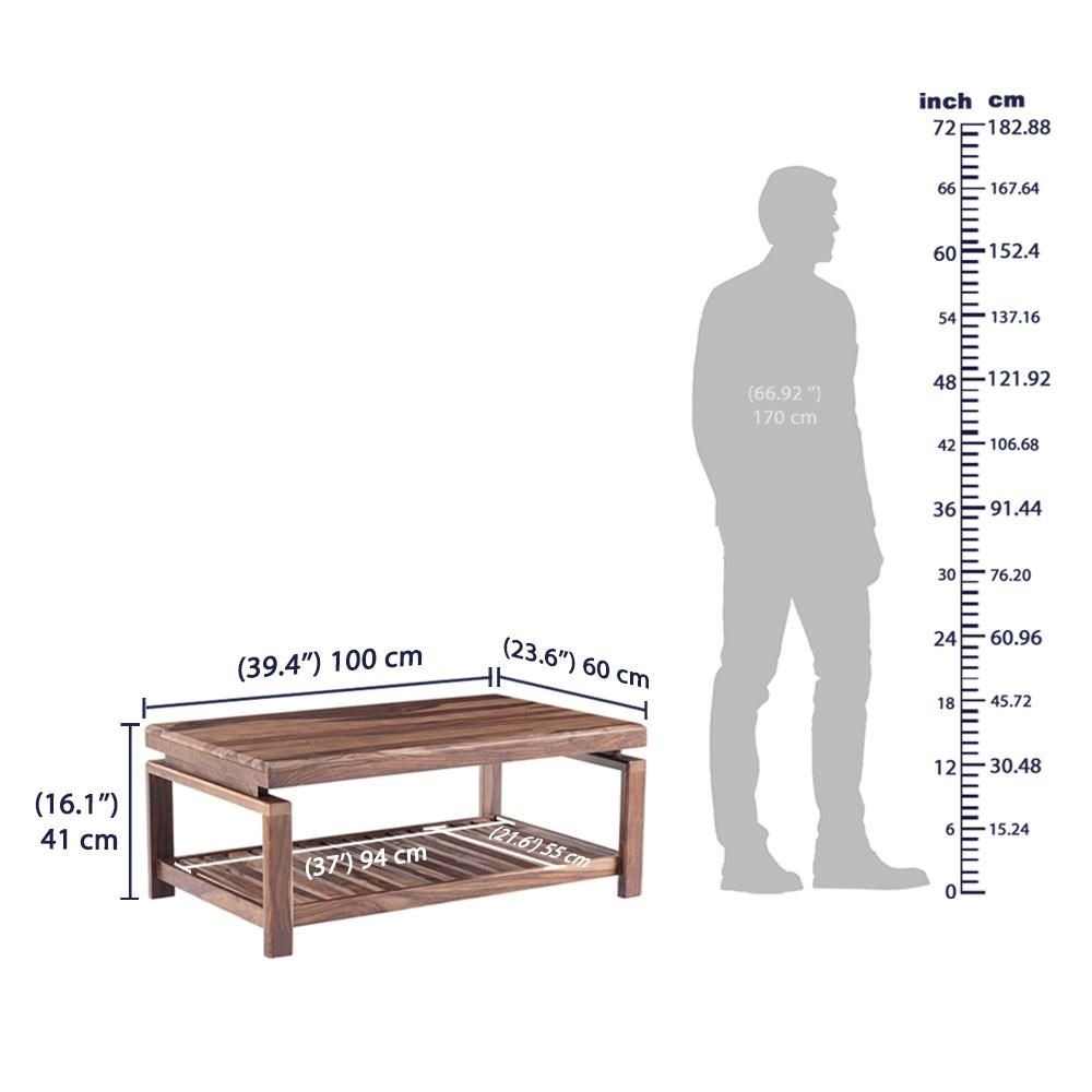 Werfo Costria Sheesham Wood Coffee Table - L 100 x Depth 60 x H 41 cm (39.3 x 23.62 x 16.14 inches)