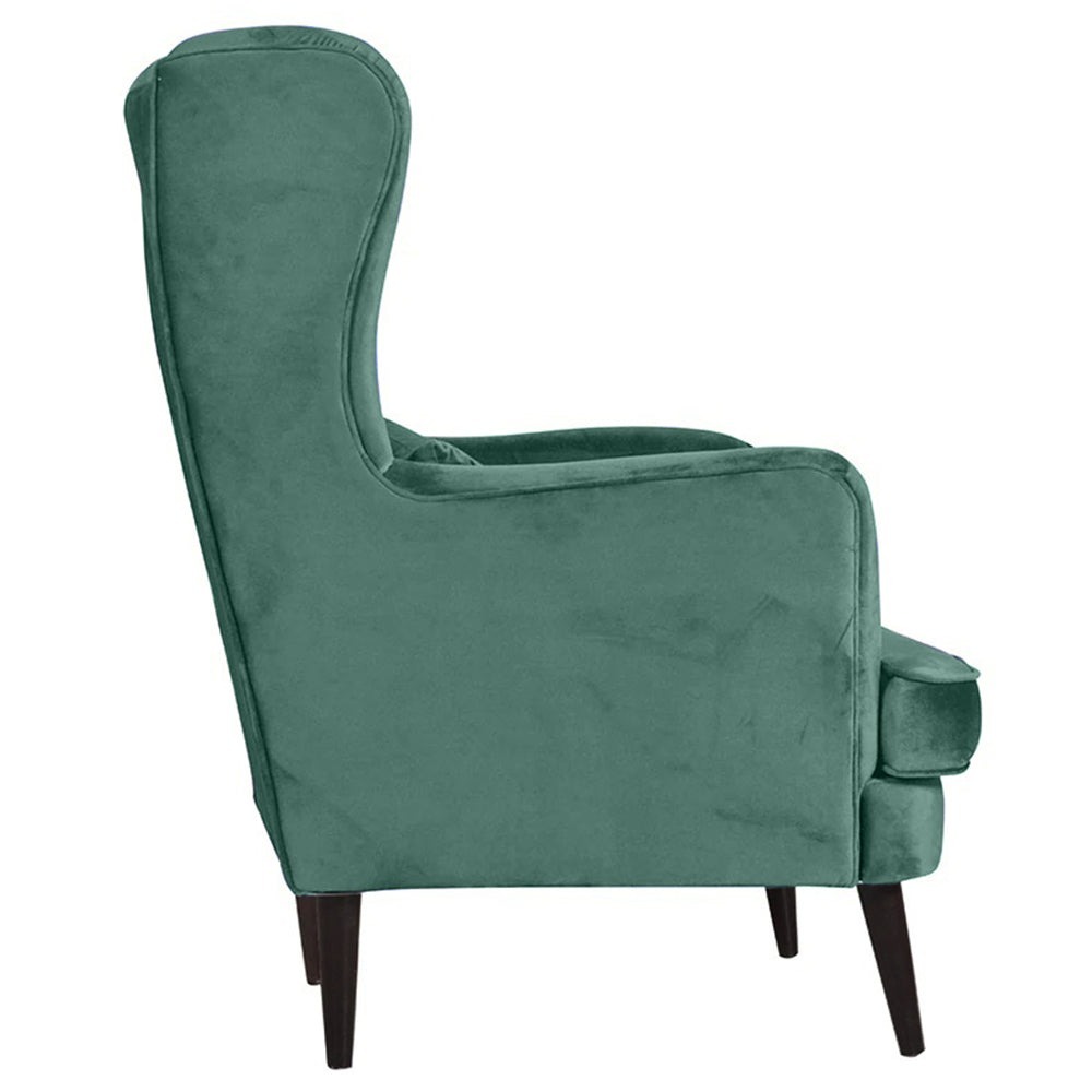 werfo Genoa Wing Chair In Green Velvet Fabric - 28(W) x 31.5(D) x 42.5(H) inches; Seating Height - 17.5 inches