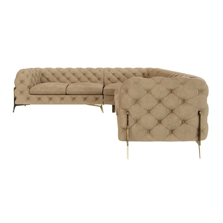 Werfo L-shape Corner Chesterfield Sofa Atoka with Gold Metal Legs Beige