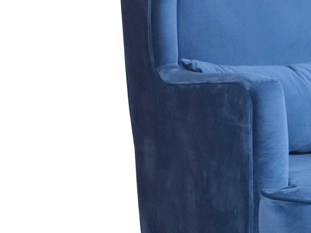 Werfo Genoa Wing Chair In Blue Velvet Fabric - 28(W) x 31.5(D) x 42.5(H) inches; Seating Height - 17.5 inches