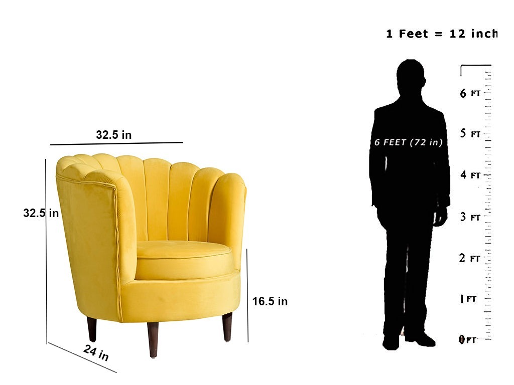 werfo Velma Room Chair In Premium Yellow Velvet Fabric - 32.5(H) X 32.5(W) X 24(D) inches, Seating height : 16.5 Inches