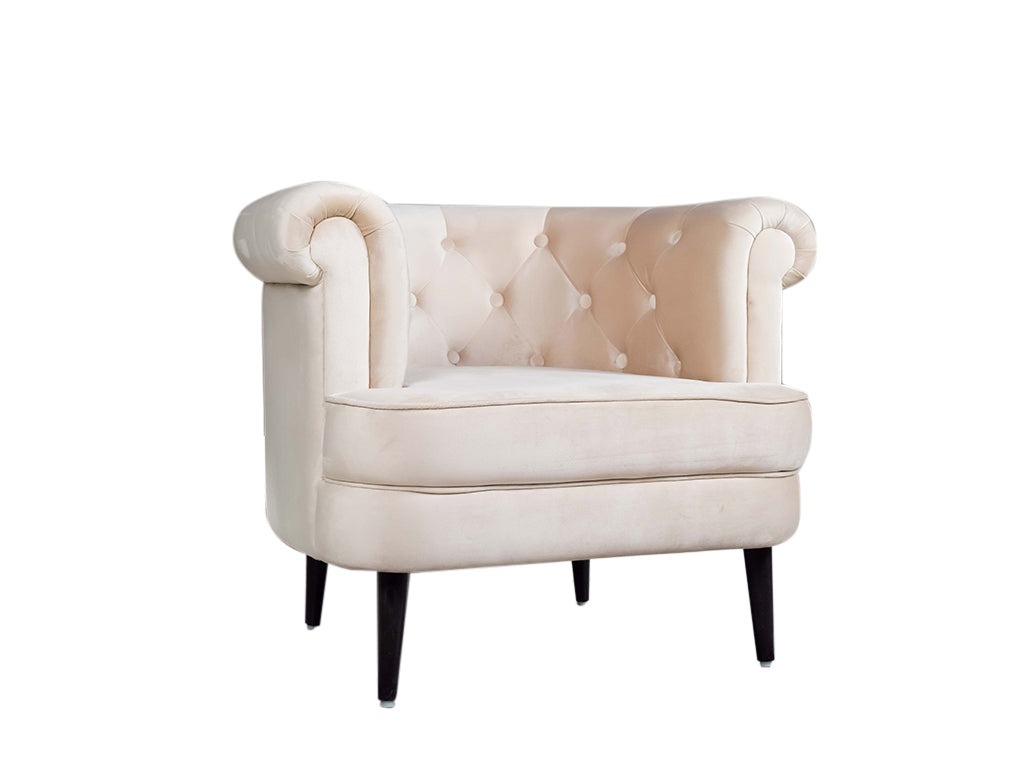 werfo Bardot Lounge Chair In Beige Velvet Fabric - 29.5(H) X 36(W) X 30(D) inches, Seating height : 18 Inches