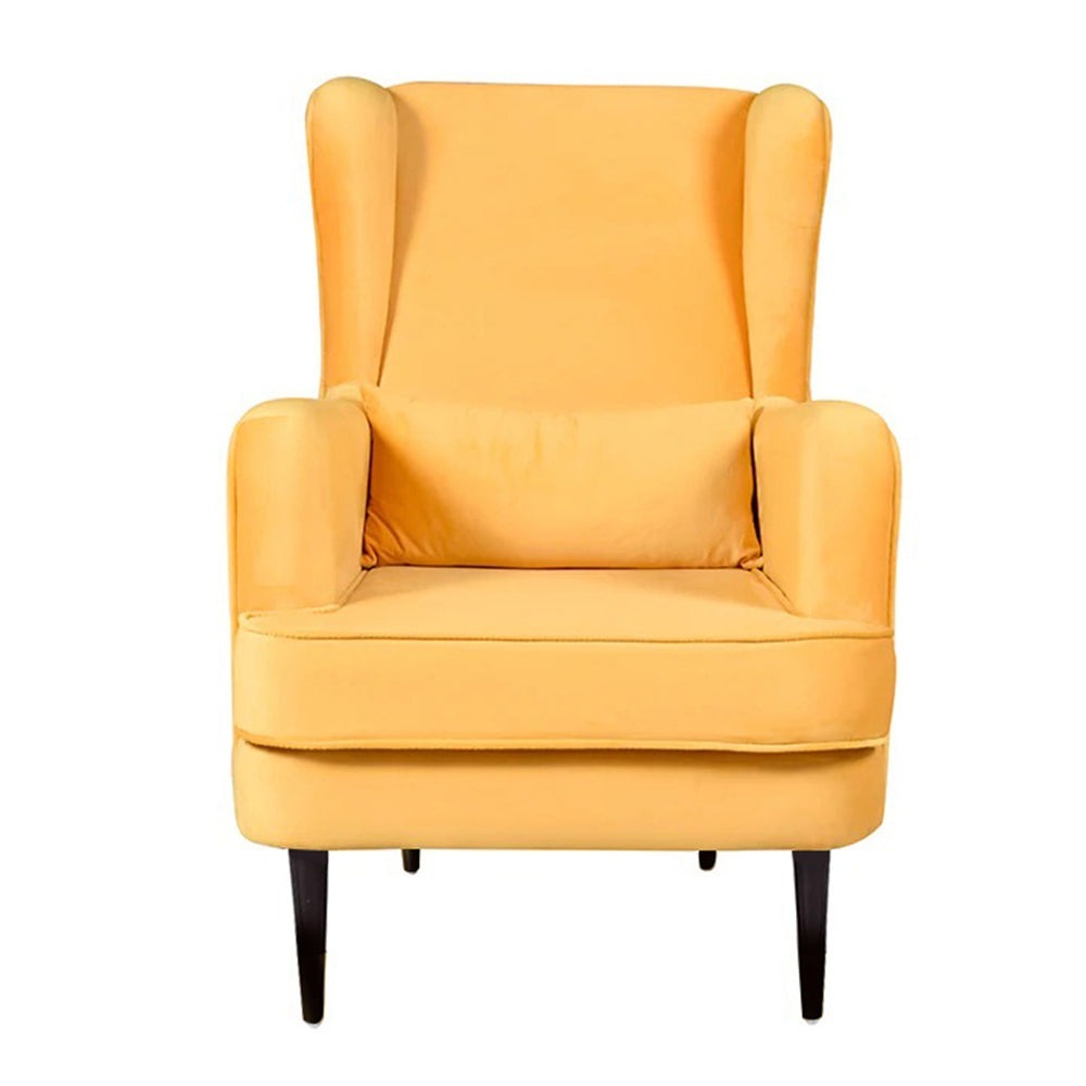 Werfo Genoa Wing Chair In Yellow Velvet Fabric - 28(W) x 31.5(D) x 42.5(H) inches; Seating Height - 17.5 inches