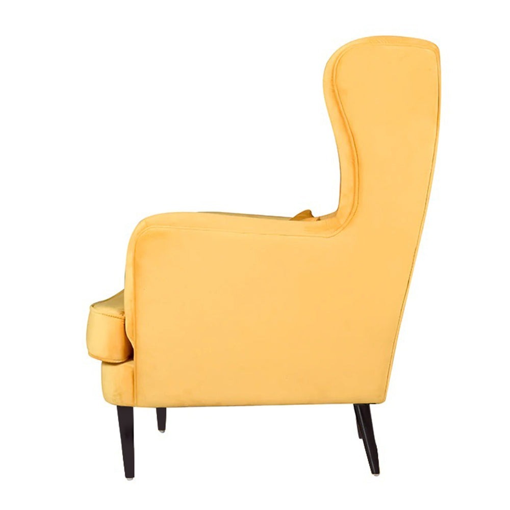 Werfo Genoa Wing Chair In Yellow Velvet Fabric - 28(W) x 31.5(D) x 42.5(H) inches; Seating Height - 17.5 inches