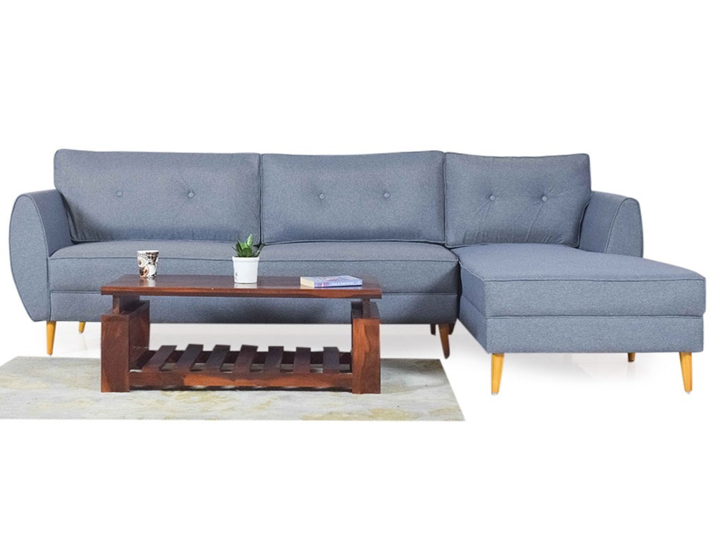 Werfo Charley Sectional Sofa In Blue Fabric (RHS) - 3 Seater: 77(W) X 31.2(D) X 31.5(H) inches; Lounger: 30(W) X 63(D) X 31.5(H) inches, Seating Height: 18 inches.