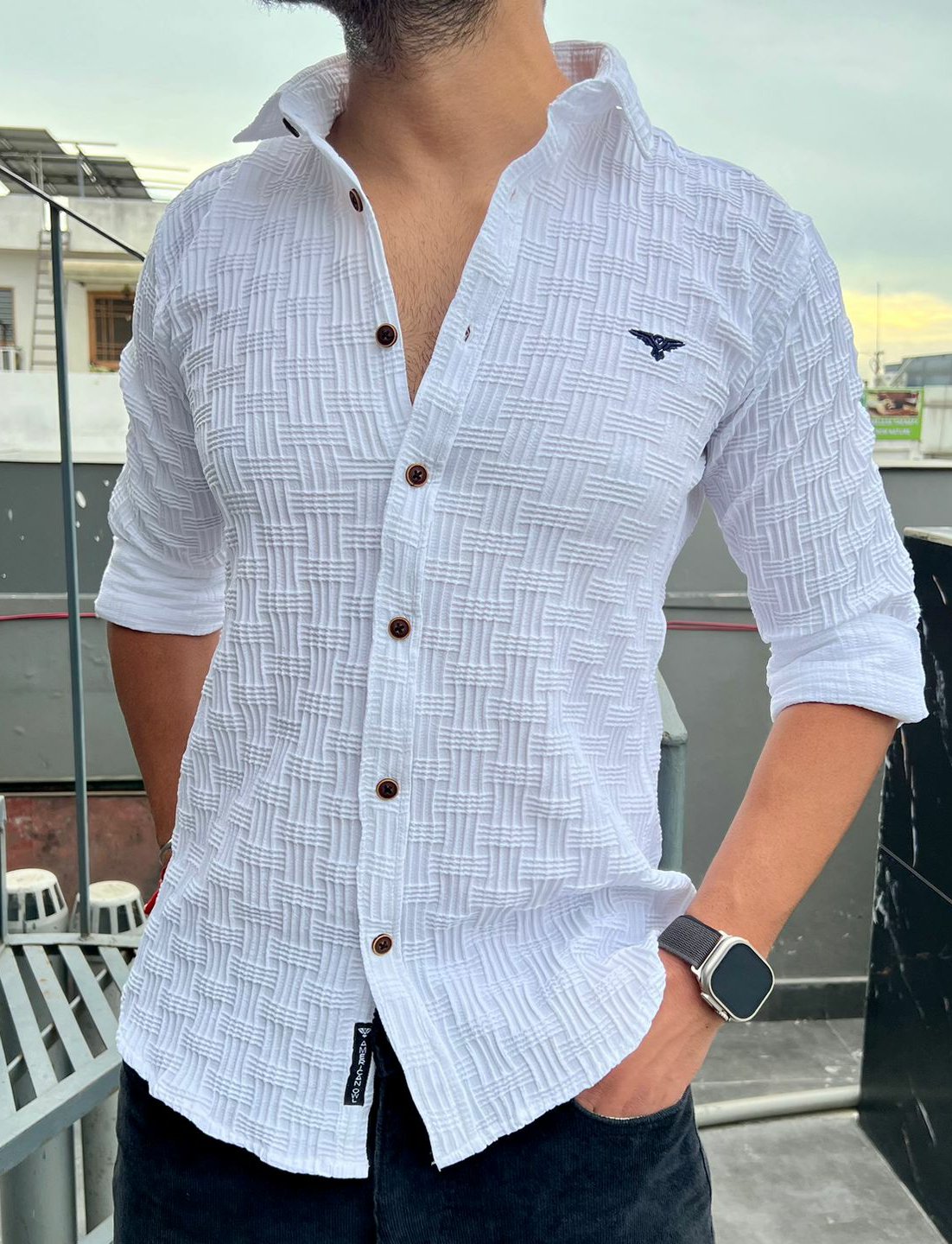 Lycra Textured Shirt - Stark White, L40