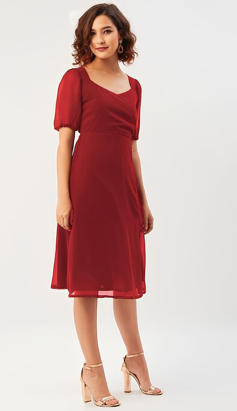 Fashion Dress - Maroon, M, Free