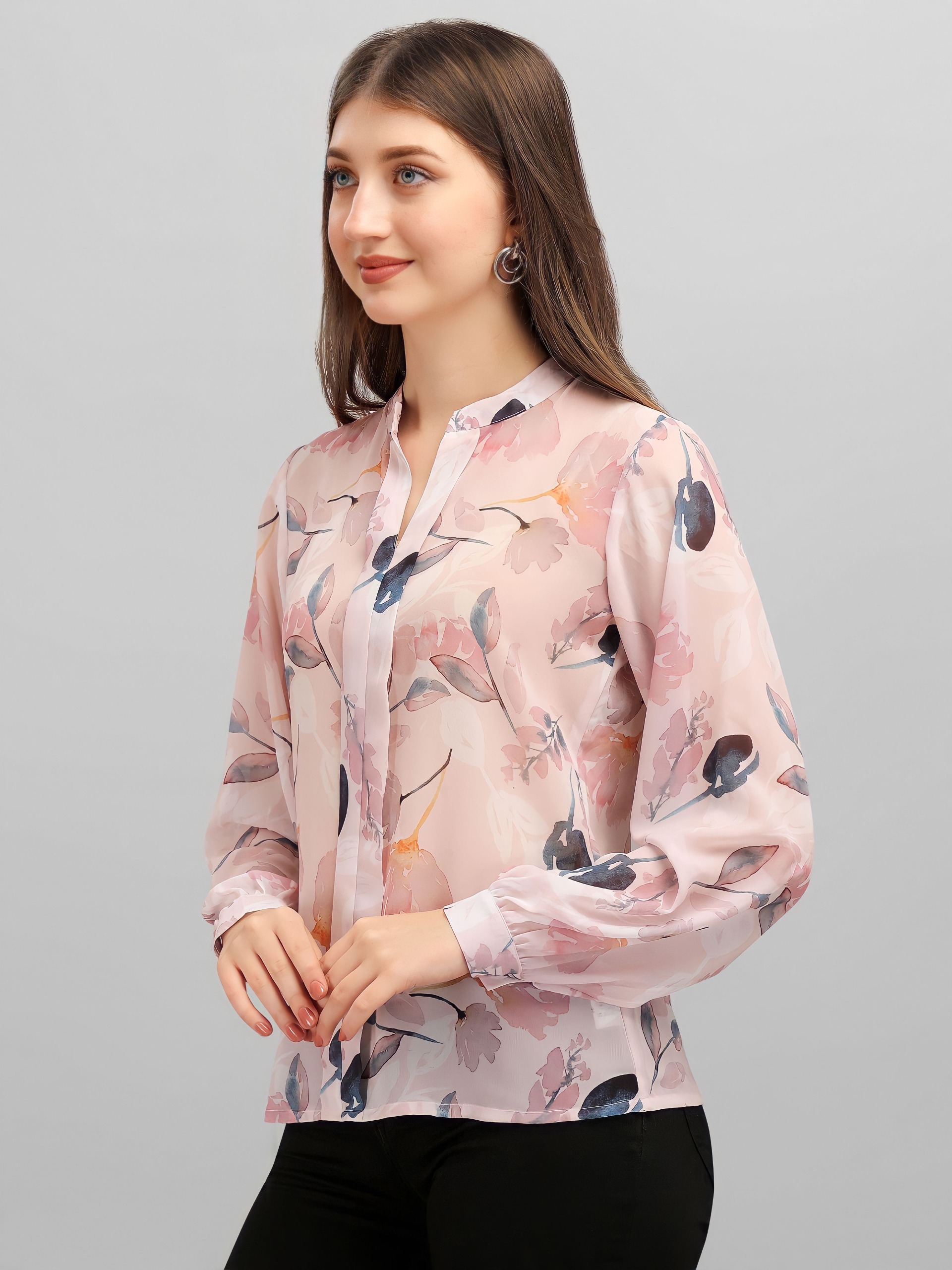 Masakali Floral Print Style Top - Peach, M, Free