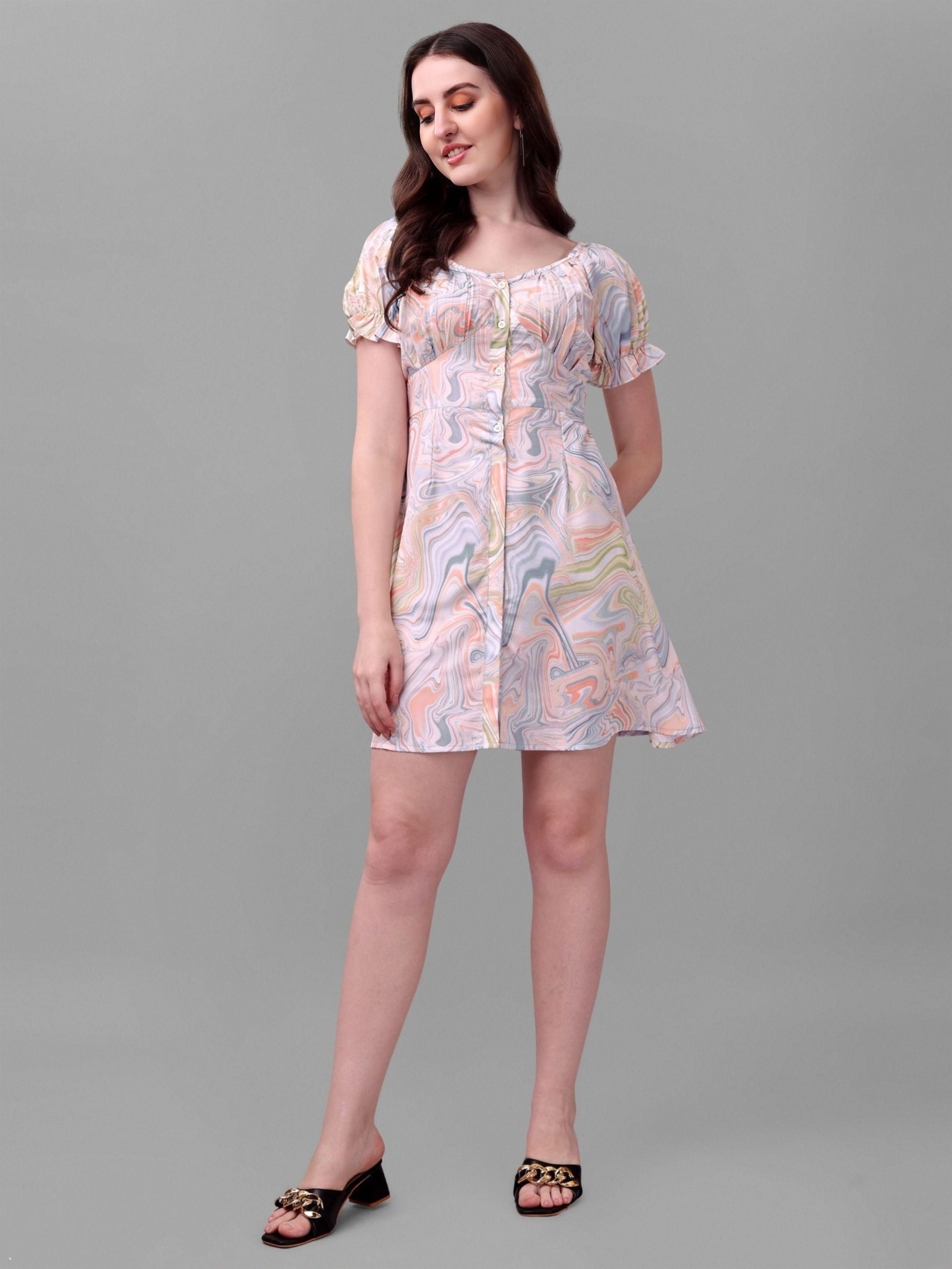 Masakali Abstract Print Dress - Rose Fog, M, Free