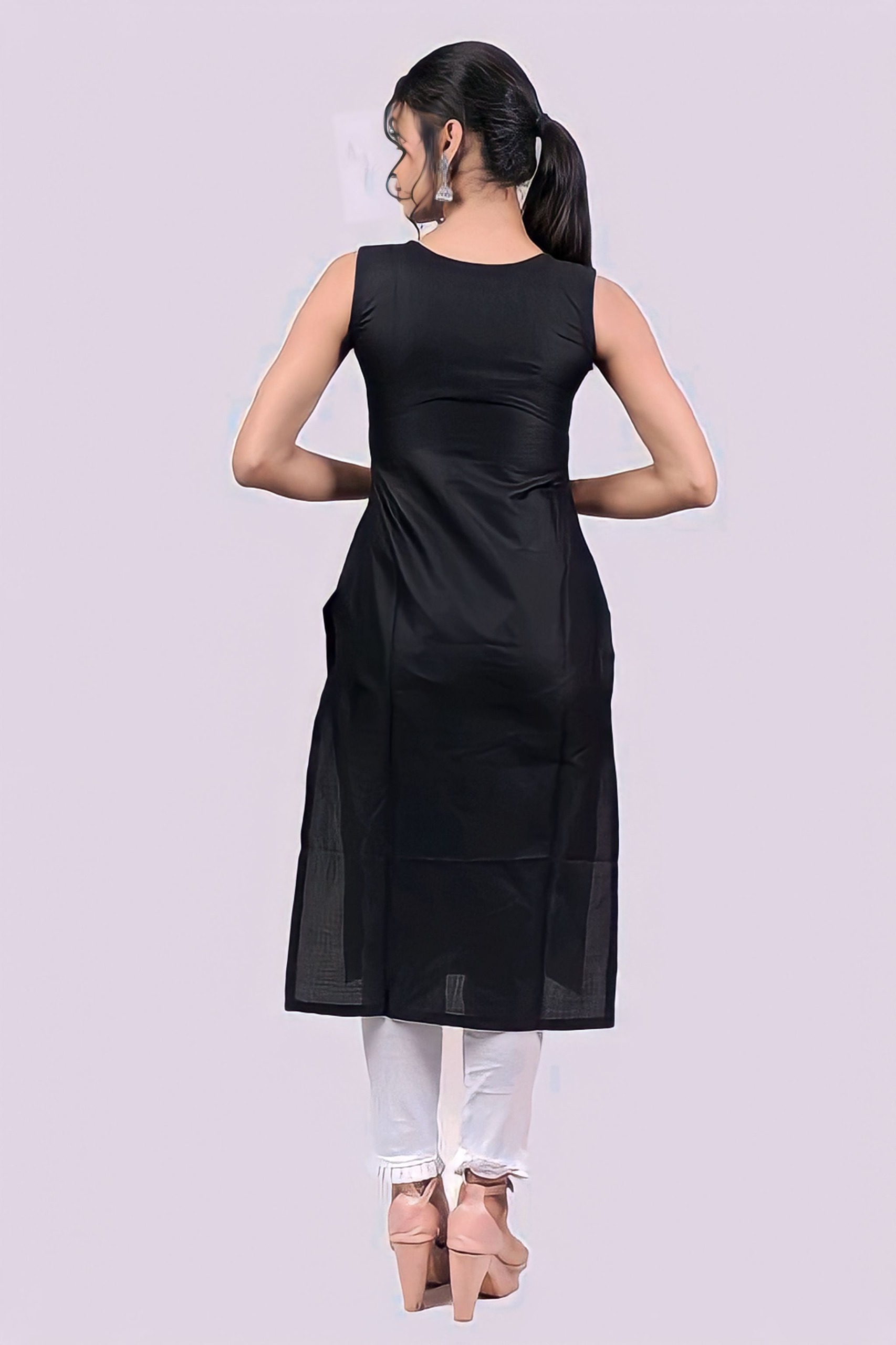 Cotton Solid Kurti - Black, XL, Free