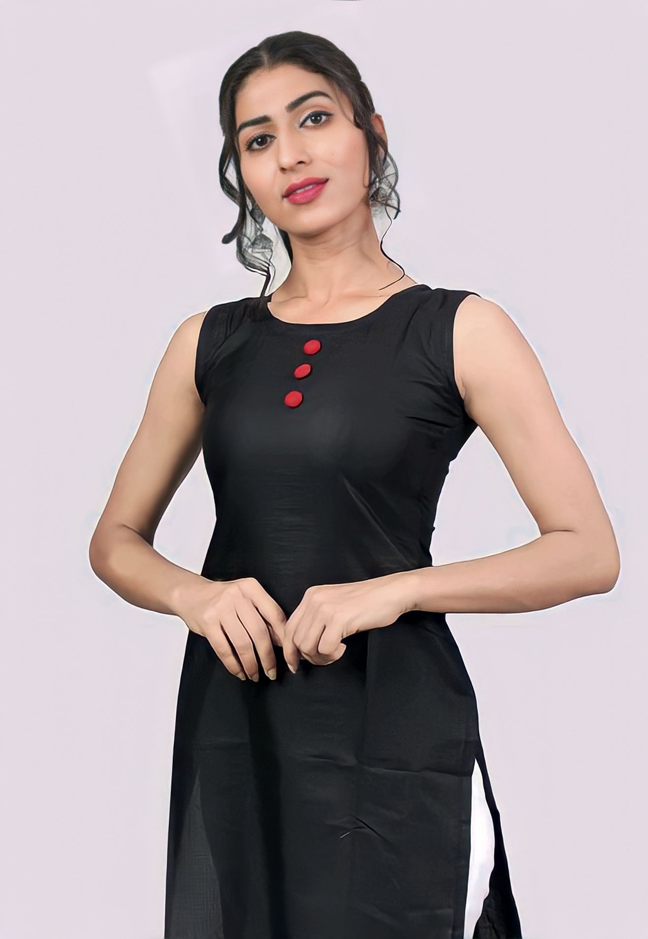 Cotton Solid Kurti - Black, M, Free