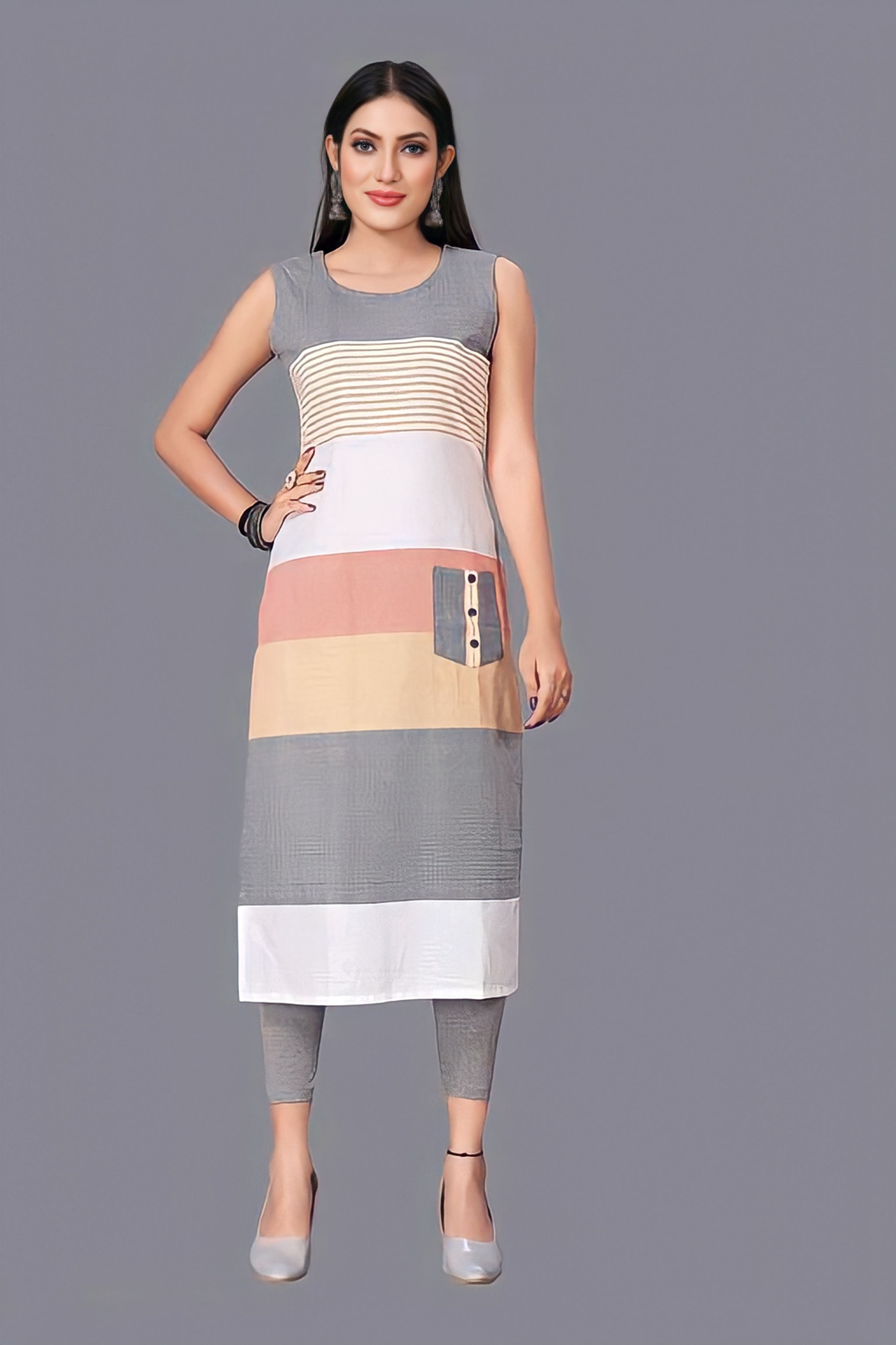 Khadi Cotton Kurti - Multicolor, XXXL, Free