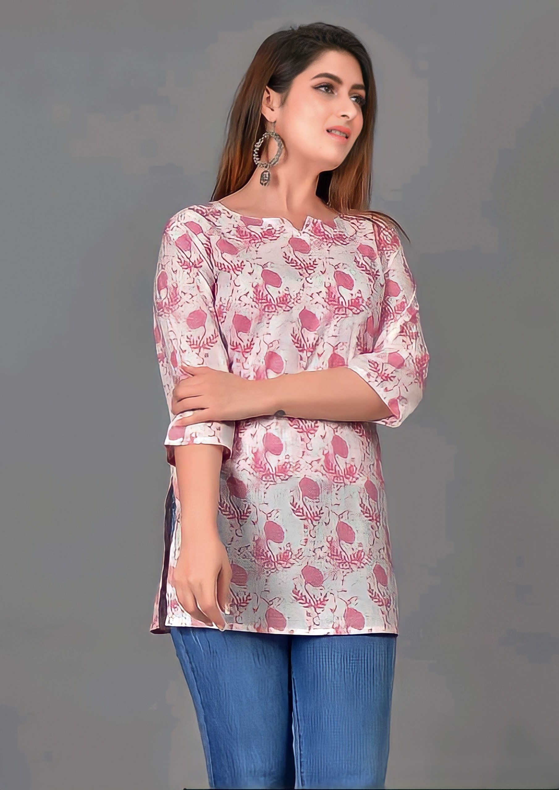 Cotton Short Kurti - Multicolor, XXXL, Free