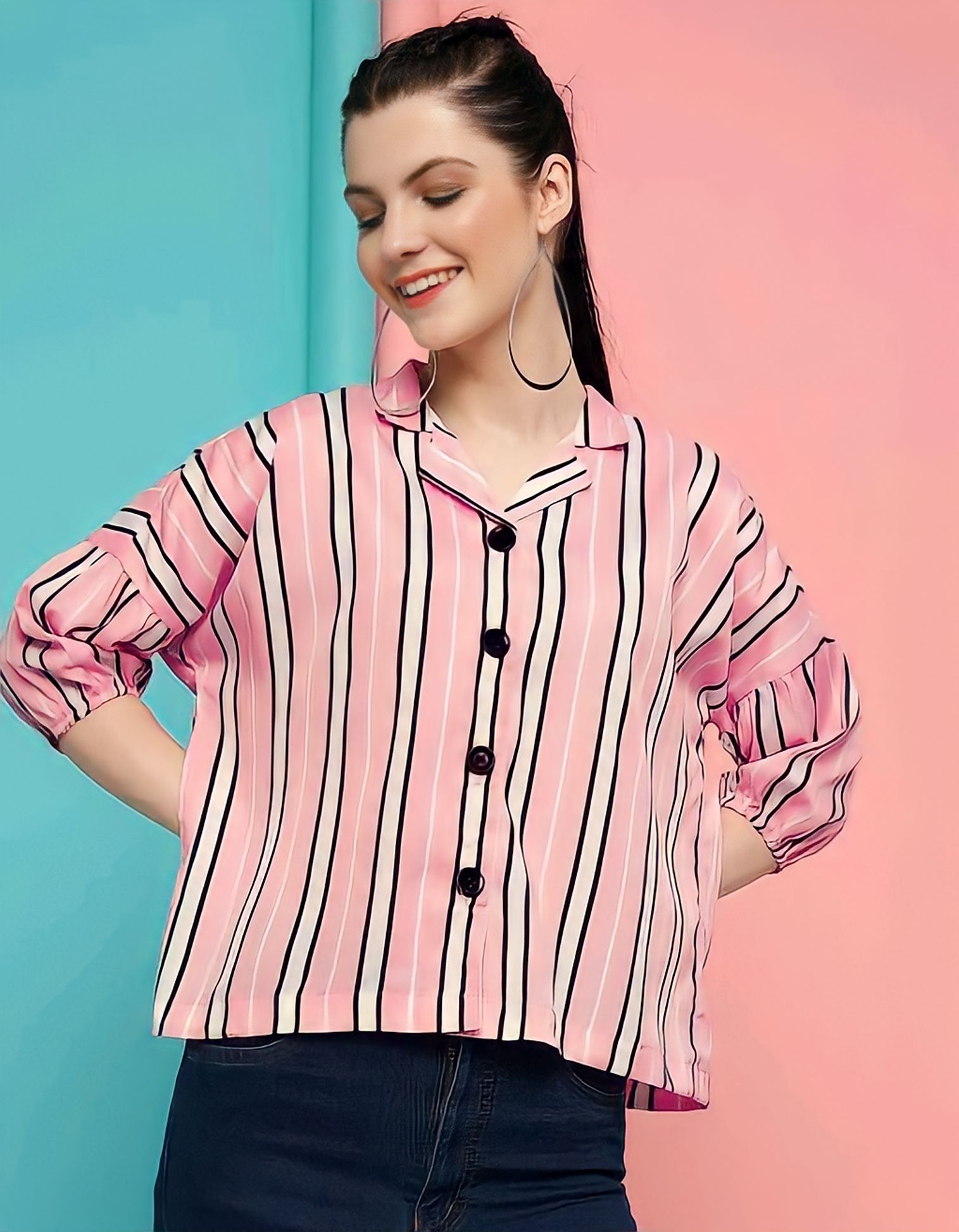 Designer Oversized Shirt - Multicolor, L, Free