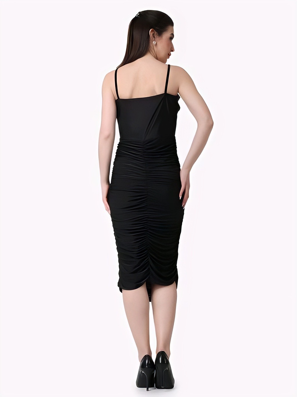 Partywear Black Bodycon Dress - Black, L, Free