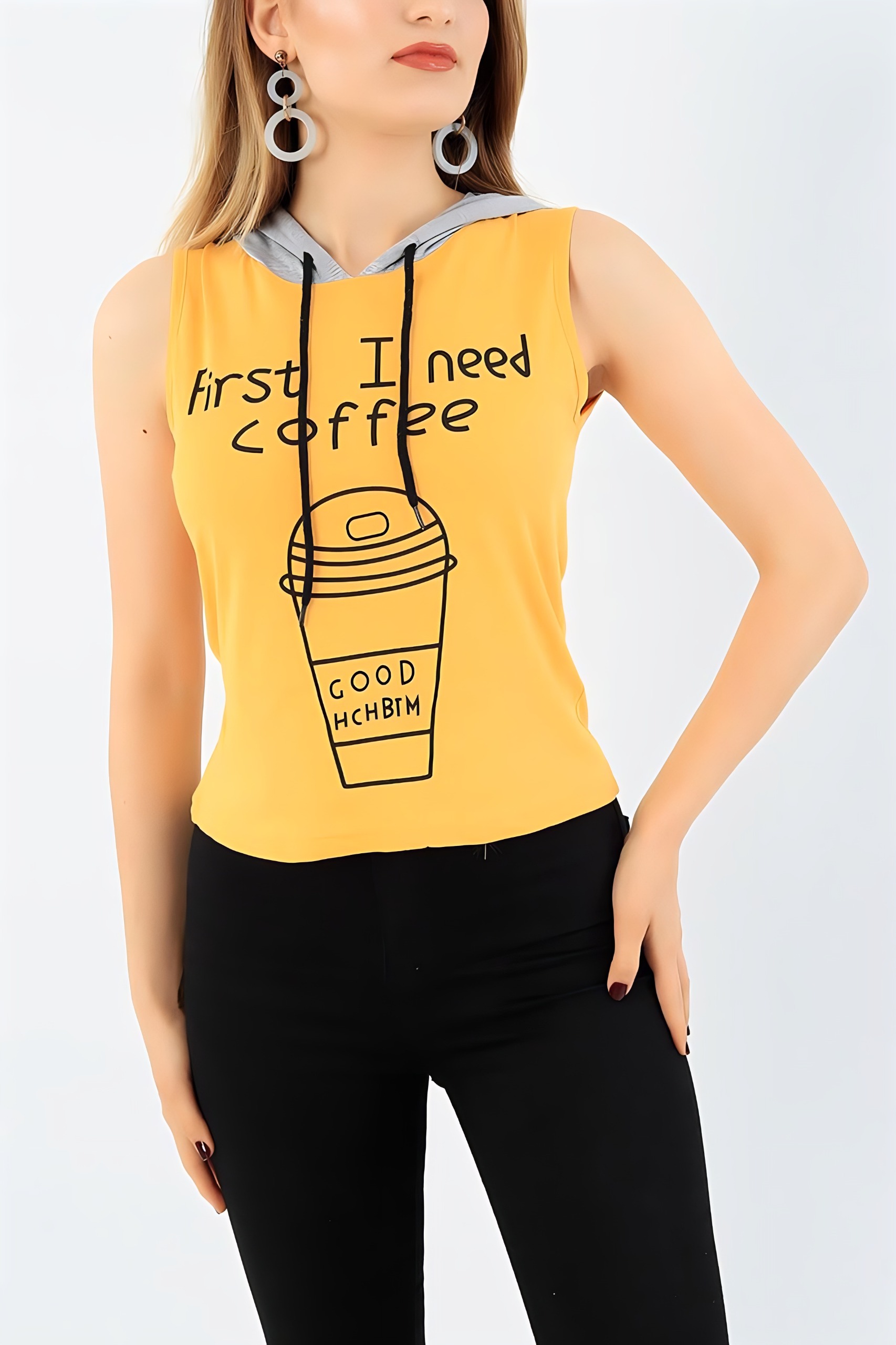 Cotton Hooded T-Shirt - Mustard, L, Free