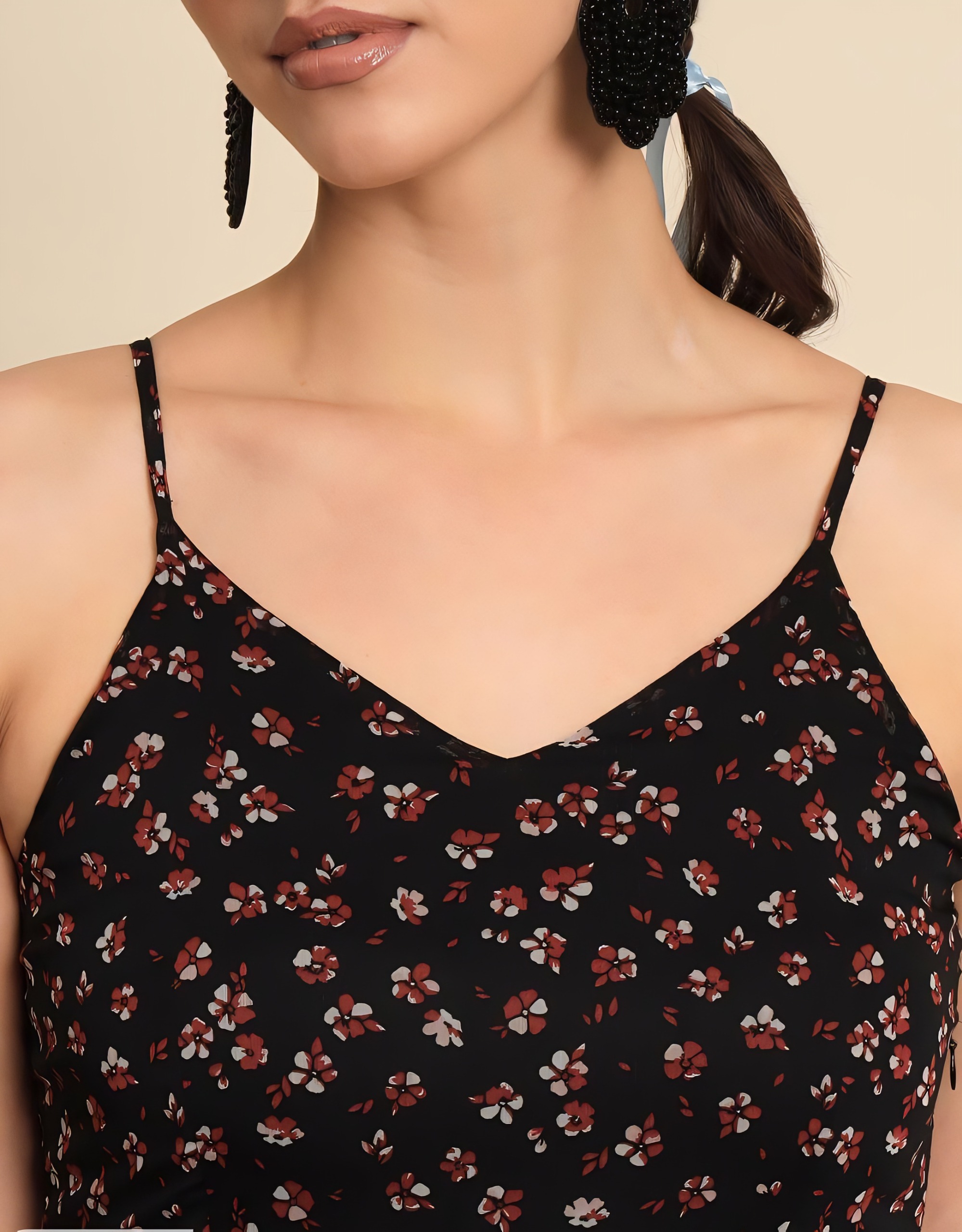 Black Floral Dress - Black, M, Free