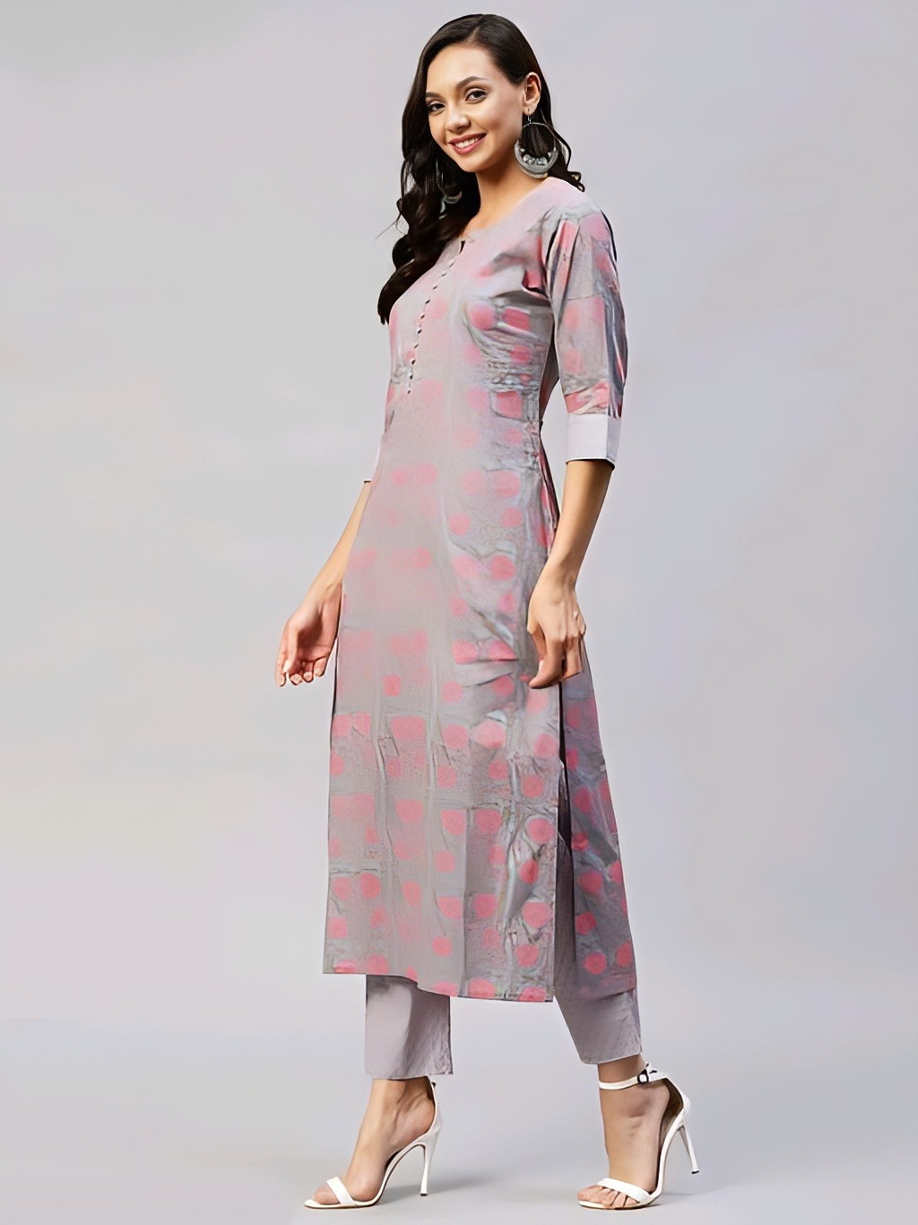 Cotton Blend Kurta With Trouser - Swiss Coffee, XXXL, Free