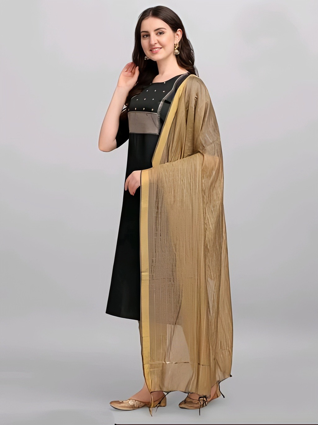 Kurta and Pant With Dupatta Set - Black, L, Free