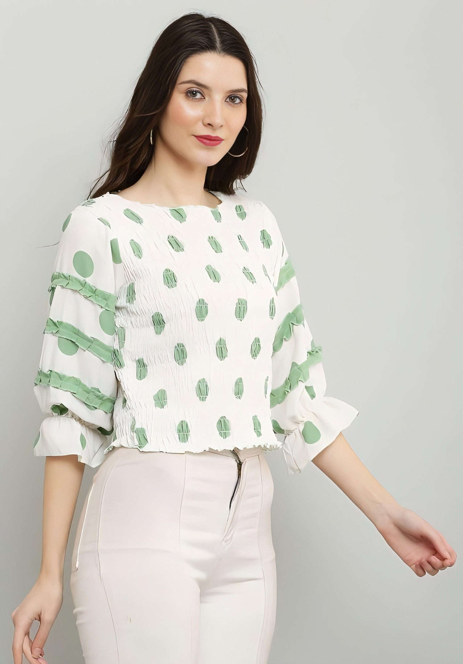 Polka Dot Print Top - White, S, Free