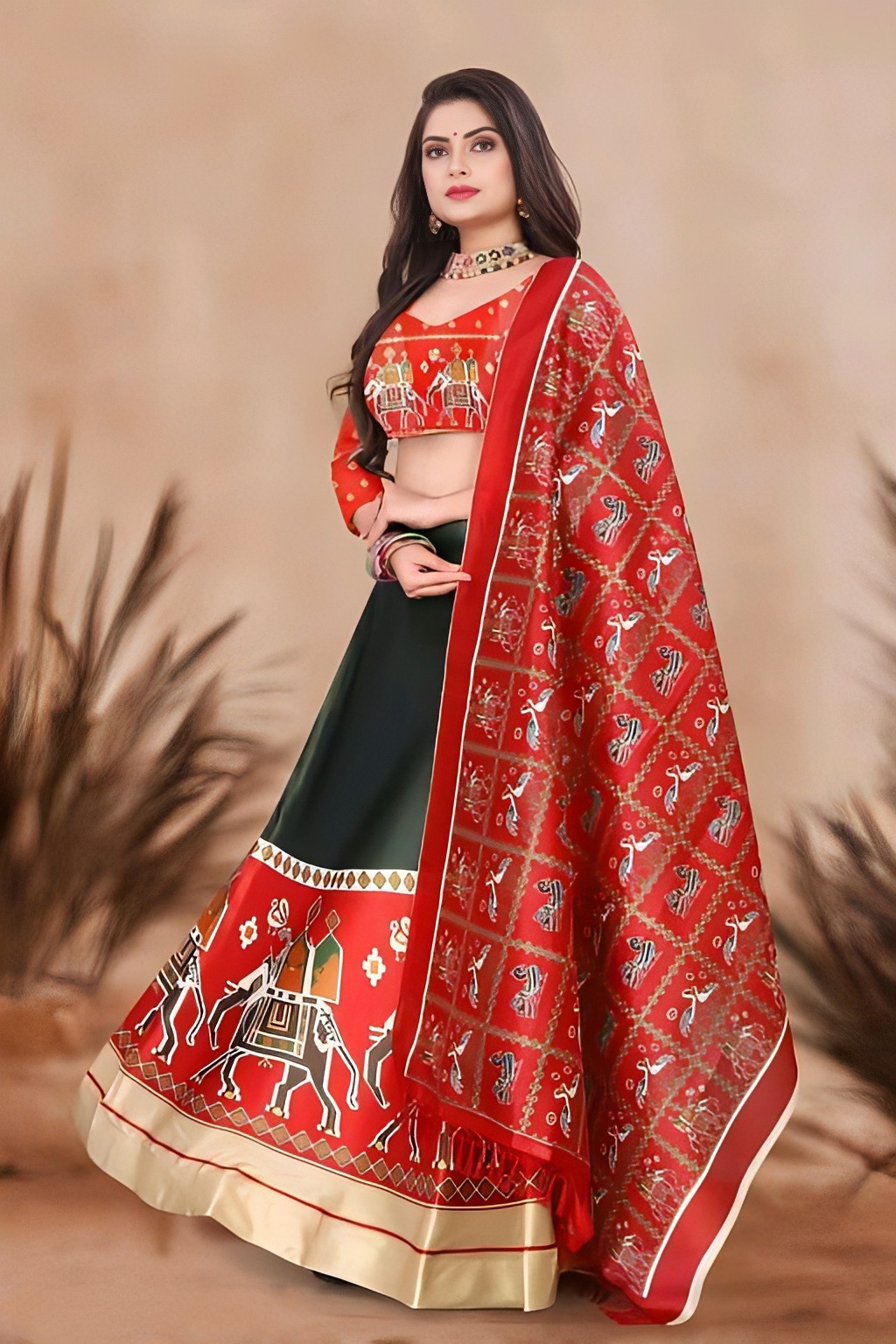 Designer Branded Lehenga - Multicolor, Semi Stitched, Free