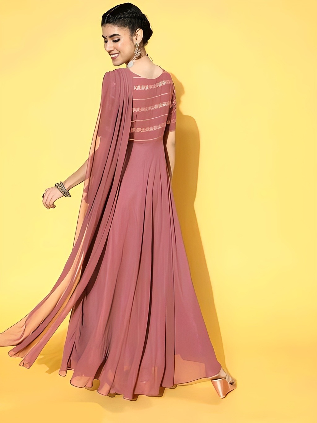 Indo Western Maxi Dress - New York Pink, M, Free