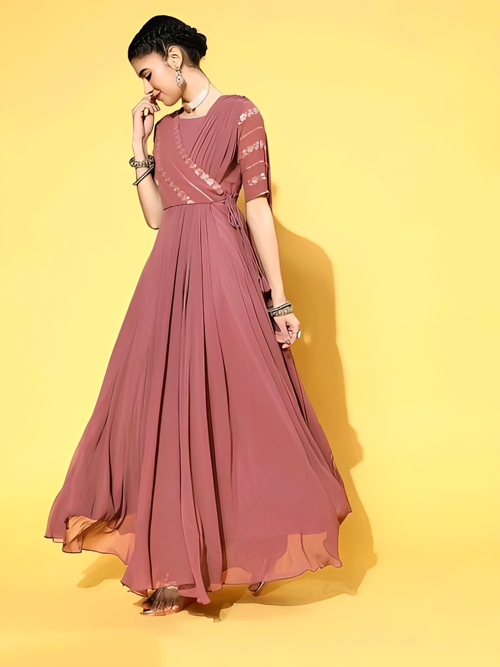 Indo Western Maxi Dress - New York Pink, S, Free