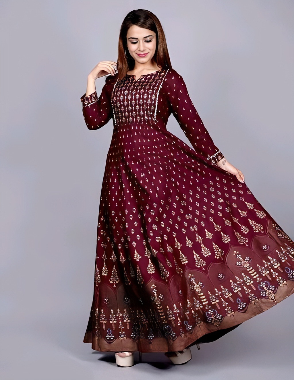 Anarkali Gown - Bordeaux, XXL, Free