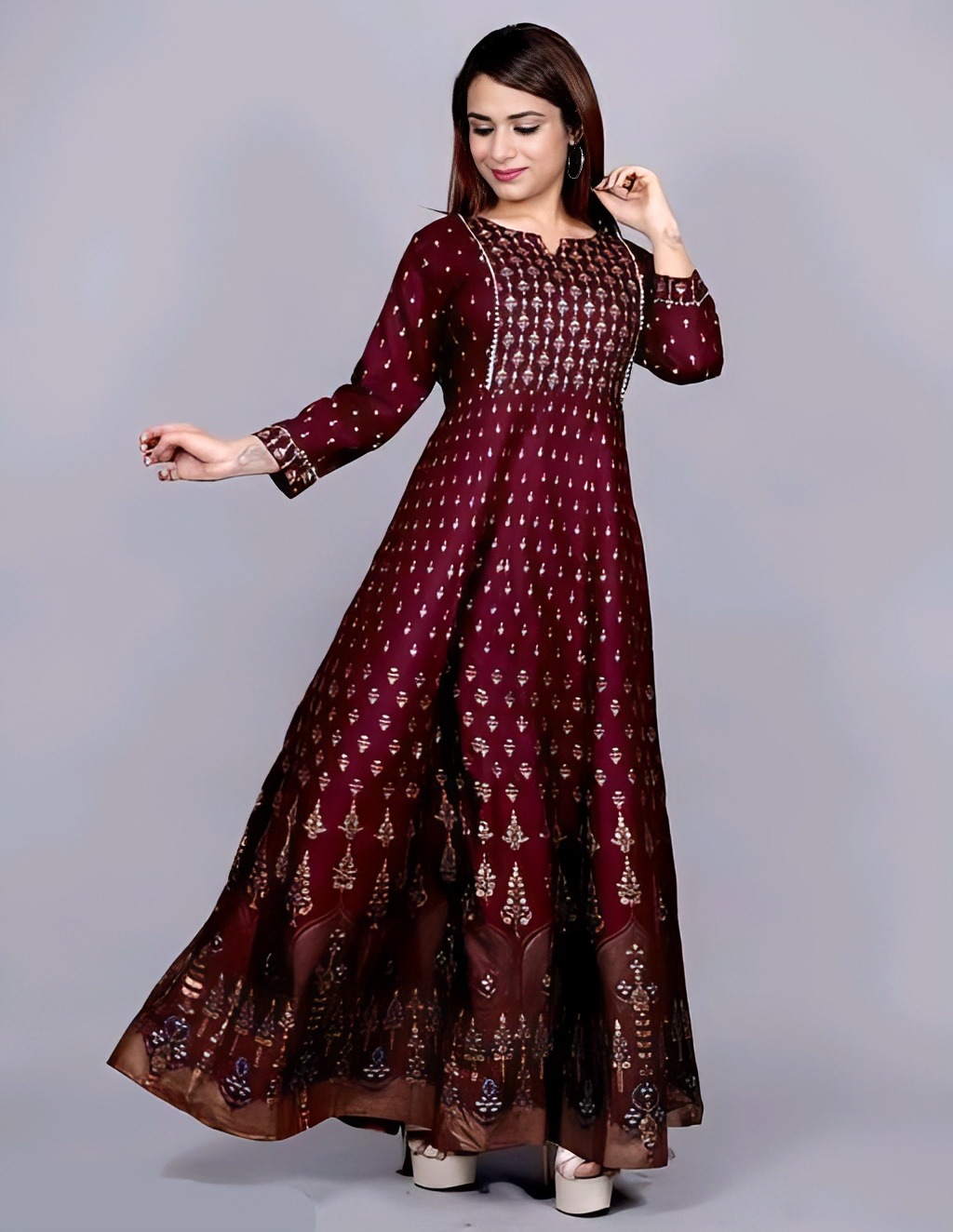 Anarkali Gown - Bordeaux, XXXL, Free