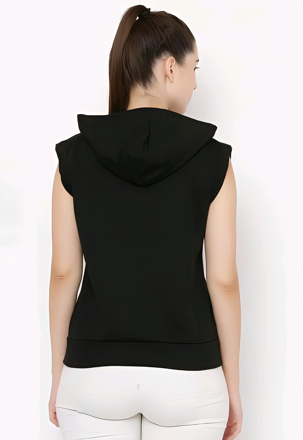 Sleeveless Zipper Hoodie - Black, L, Free