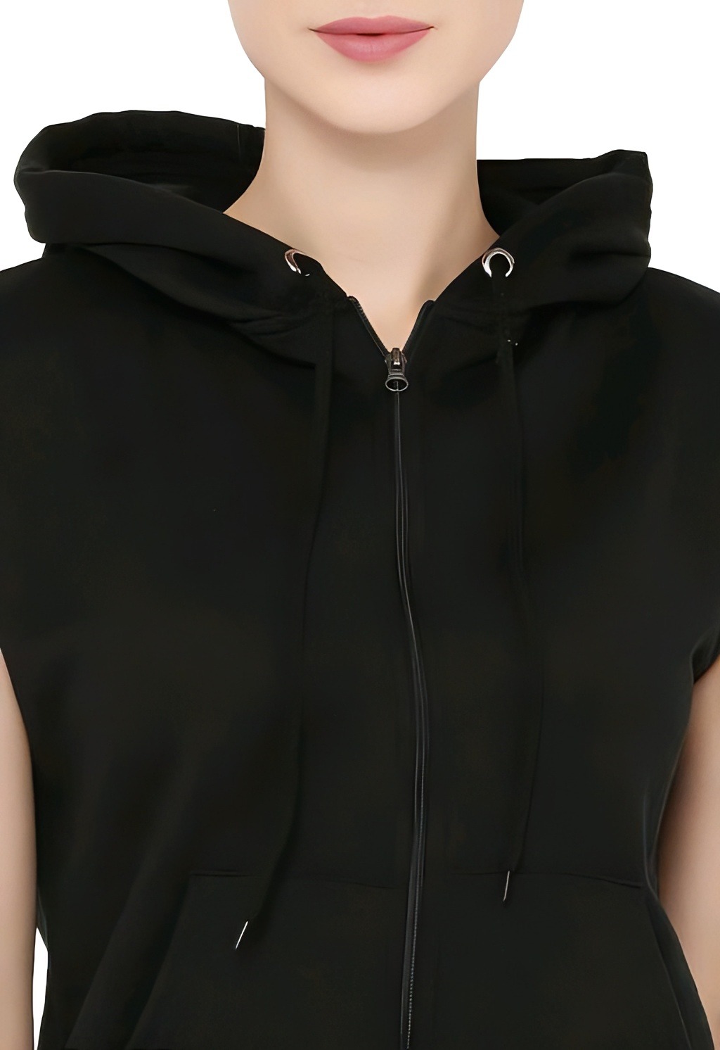 Sleeveless Zipper Hoodie - Black, L, Free