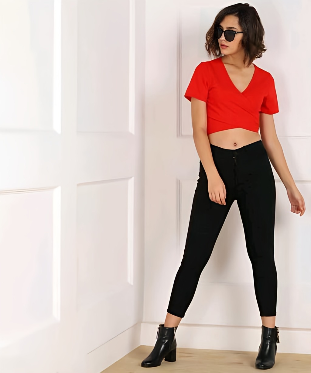 Fancy Crop Top - Red Orange, M, Free