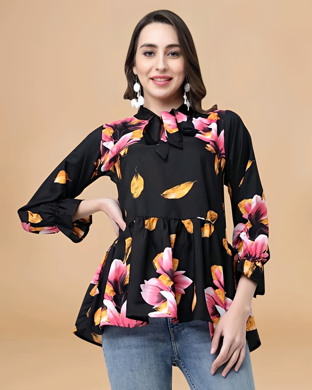 Crepe Top - Black, M, Free