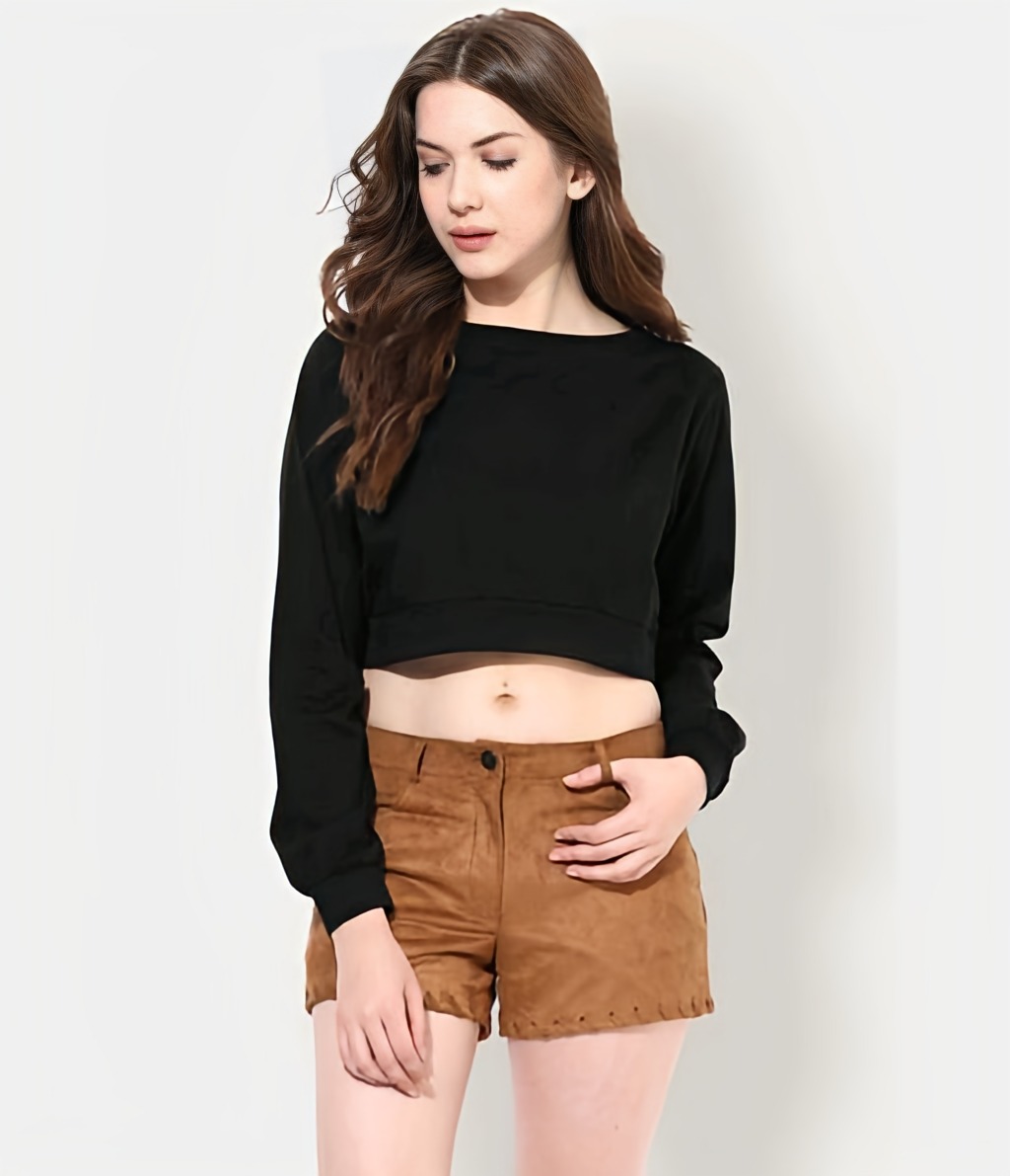 Stylish Crop Top - Black, XL, Free