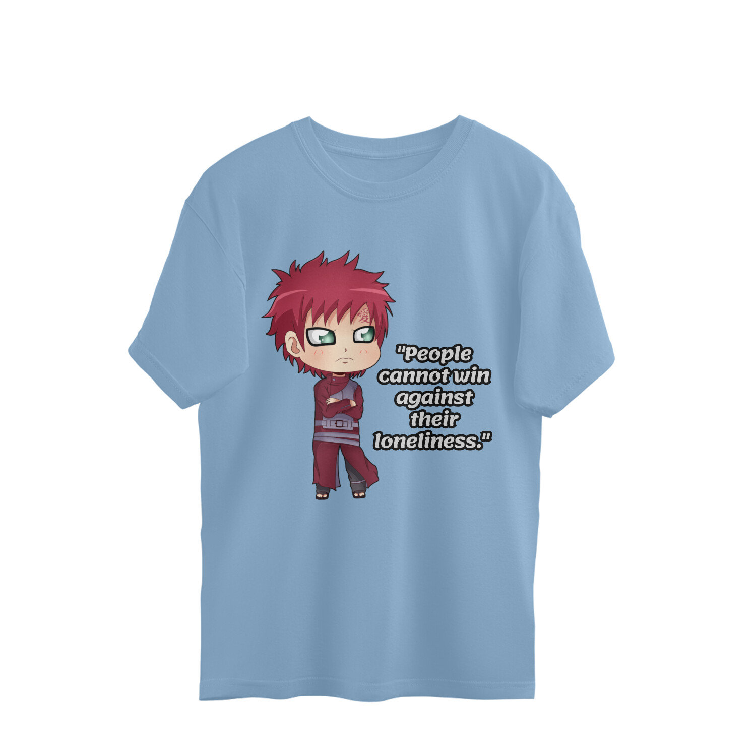 Naruto Gaara Quote Men's Oversized T-shirt - Baby Blue, S, Free