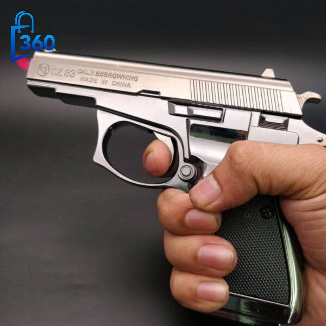 CZ-83 Gun Shaped Gas Lighter With Stand, Heavy Metal Body, Pull Back Barrel  System, With Holster