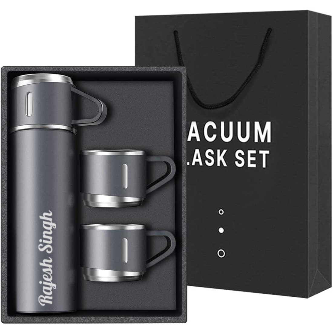 Personalized Thermos Cup For Tea Flask Gift Box Set Stainless Steel Flask  - Black