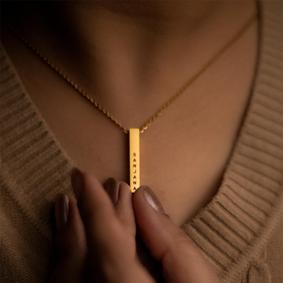 Personalized Unisex Jewelery Pendant Engraved Necklace  - Gold