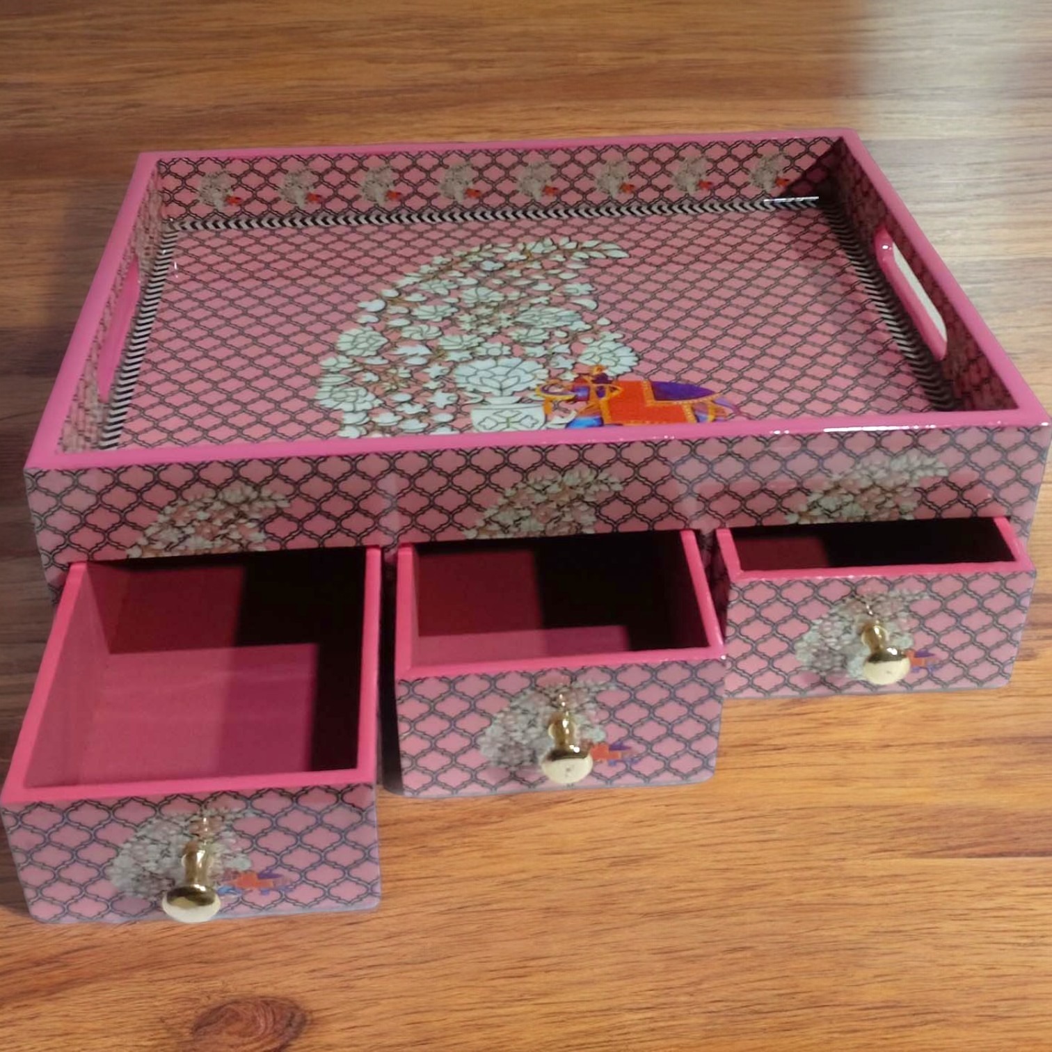 Zain R Creation Tray with 3 Drawer - L.14'' W.10'' H.4''