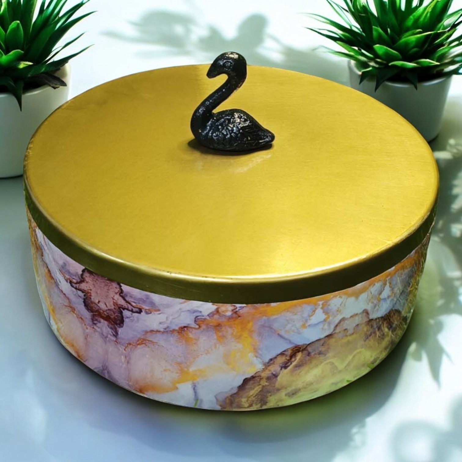 Sold By ZAIN R CREATION Roti Box - Dia.8'' H.2.5'', Enamel Coated, Wooden