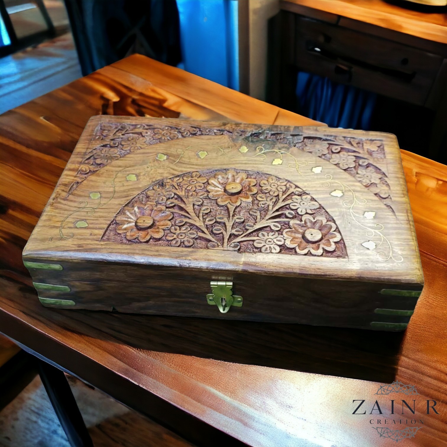Jewellery Box Carving with Brass Inlay