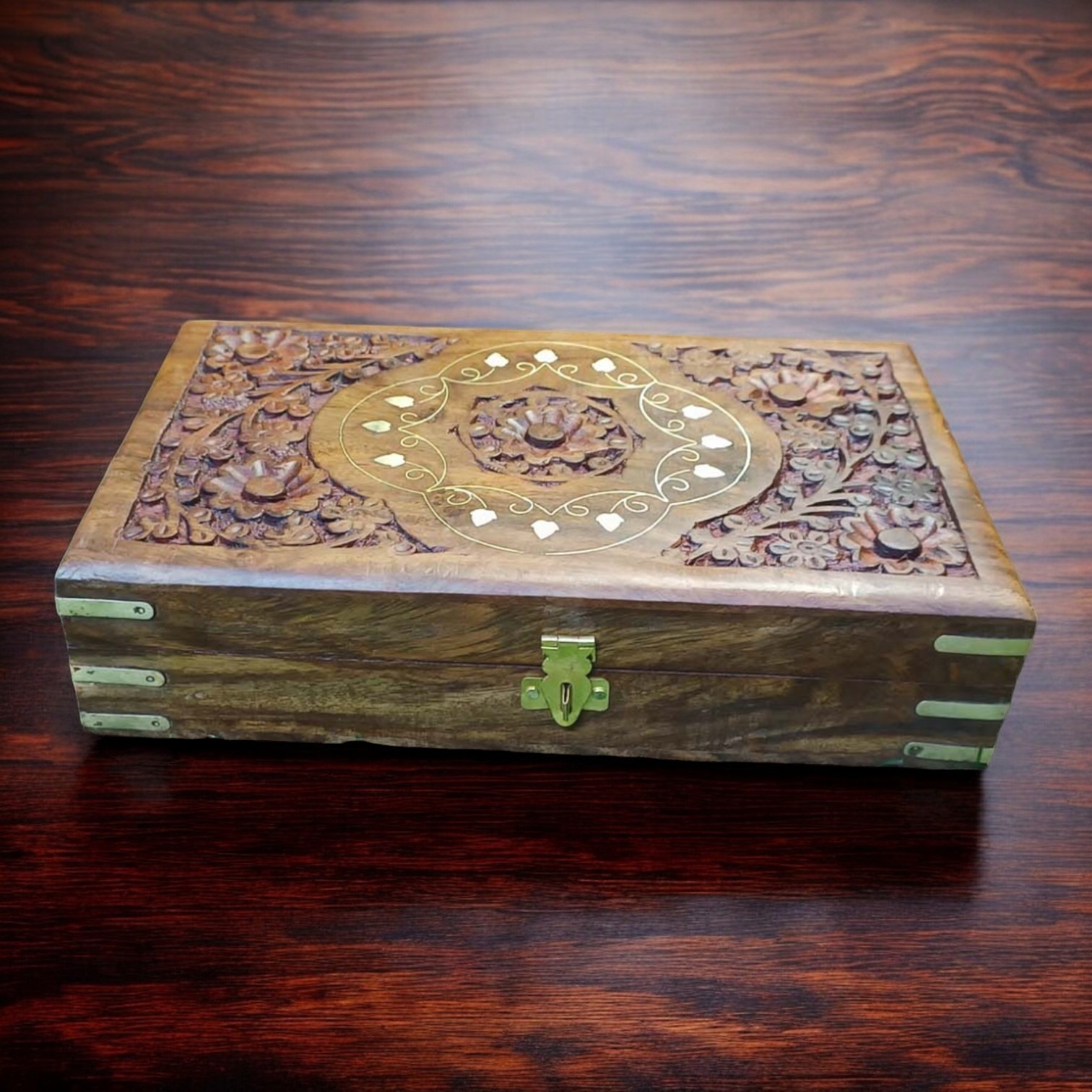 Sold By ZAIN HOME DECOR  Jewellery Box Carving with Brass Inlay