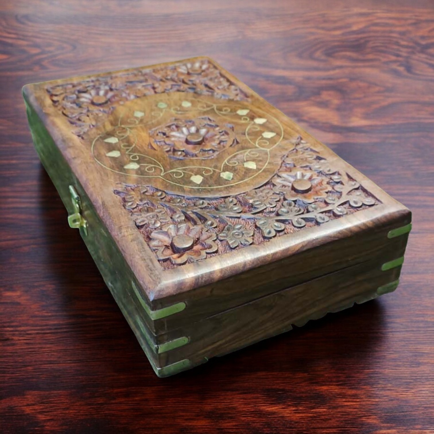 Sold By ZAIN HOME DECOR  Jewellery Box Carving with Brass Inlay