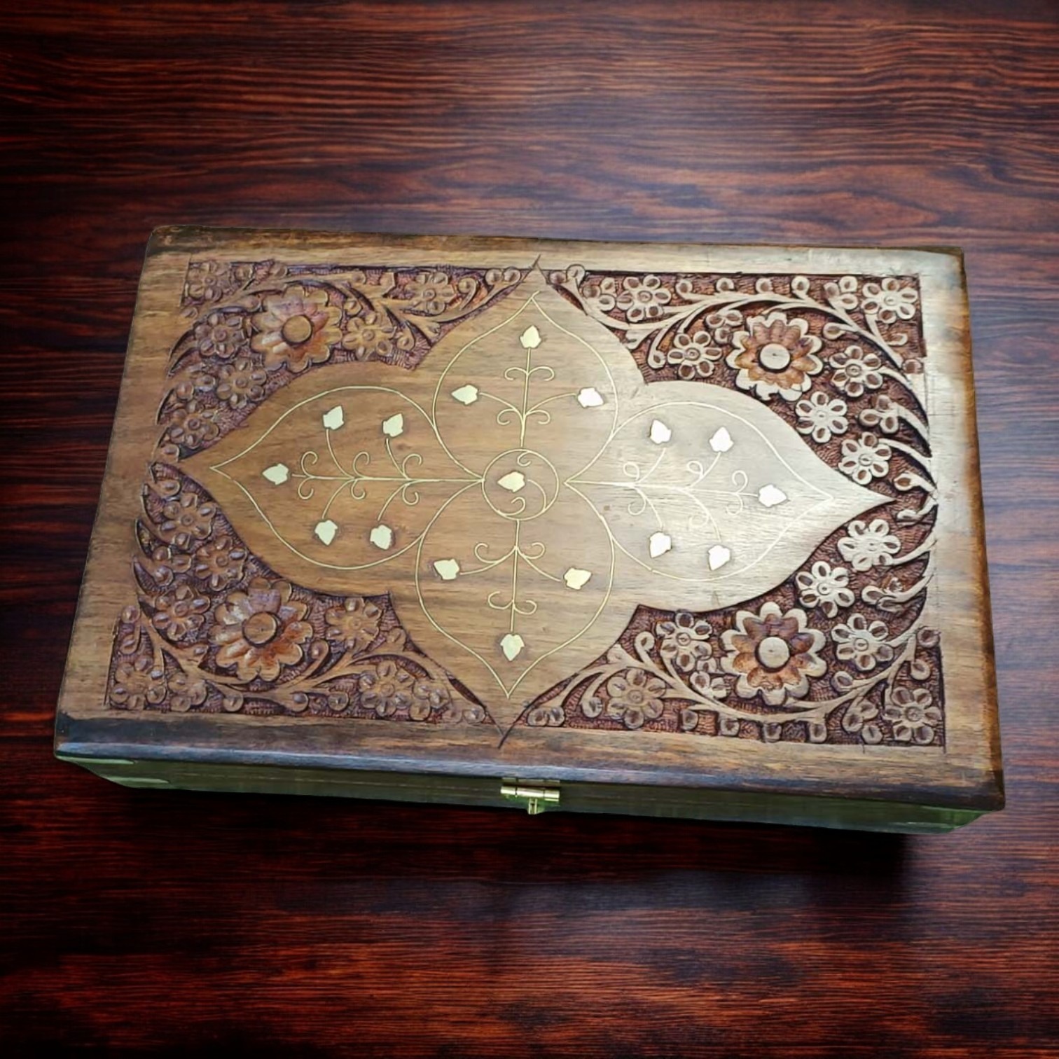 Sold By ZAIN HOME DECOR Jewellery Box Carving with Brass Inlay