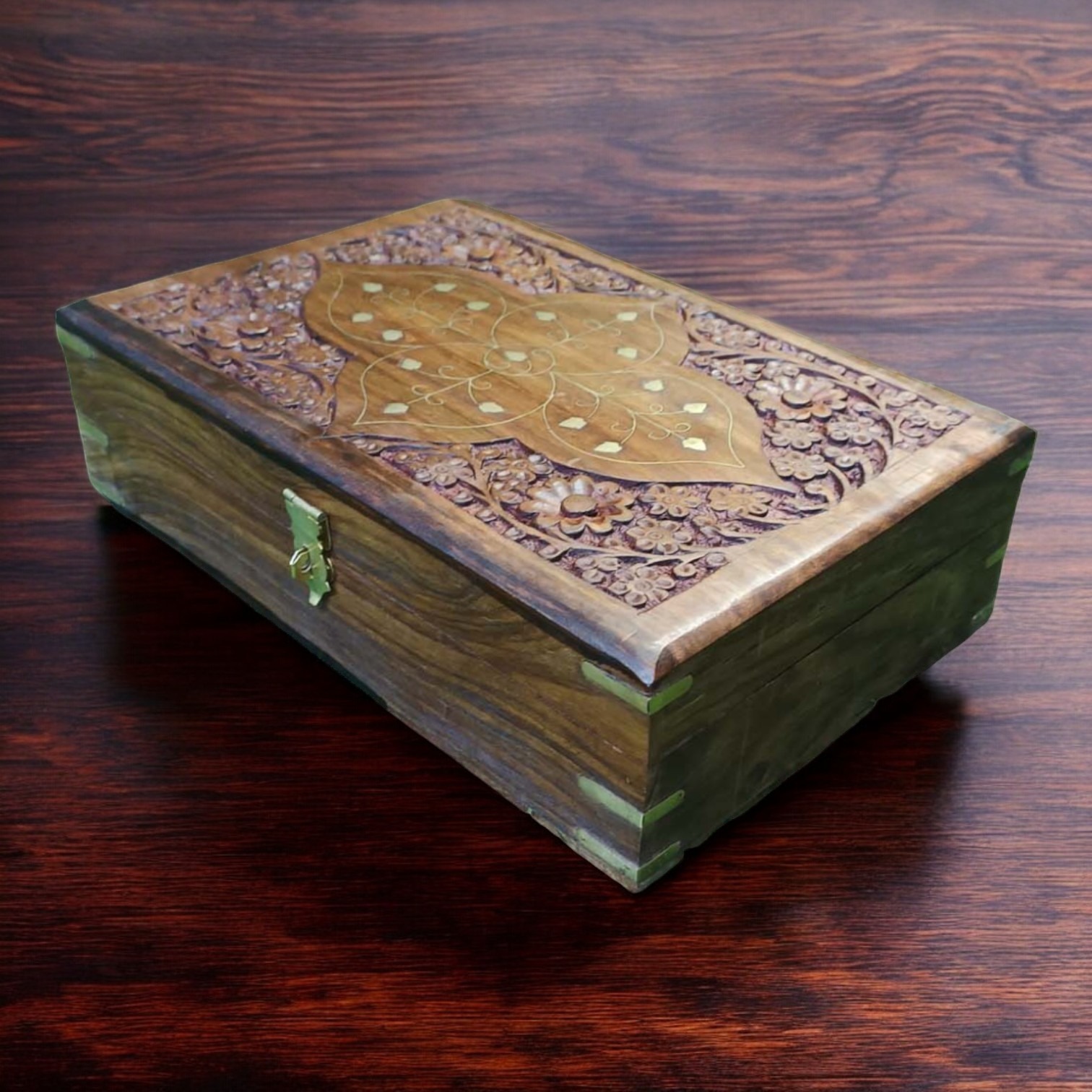 Sold By ZAIN HOME DECOR Jewellery Box Carving with Brass Inlay